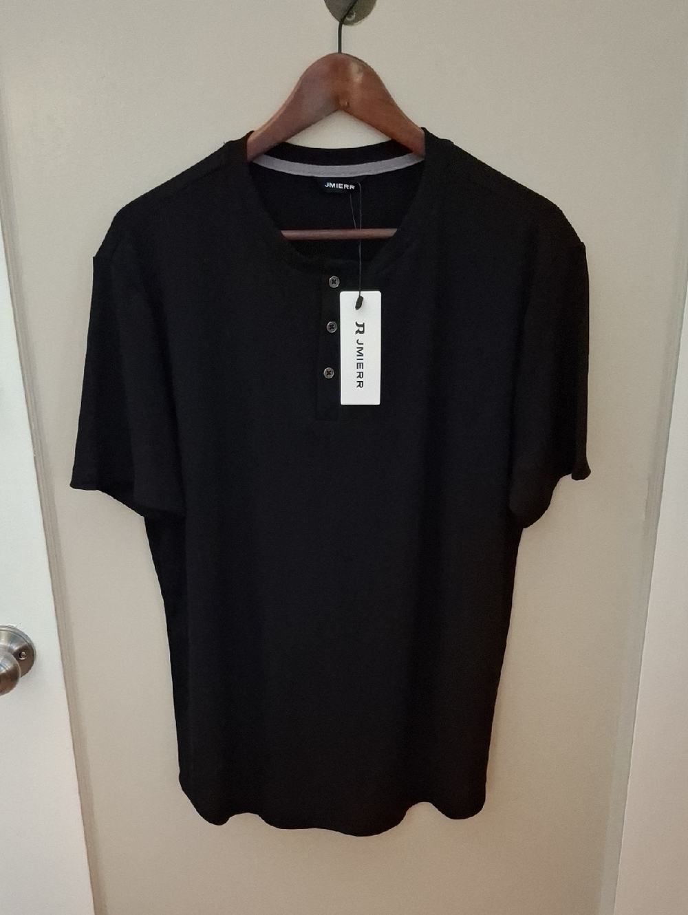 NWT R Jmierr Black Short-Sleeve Ribbed Henley Shirt_1